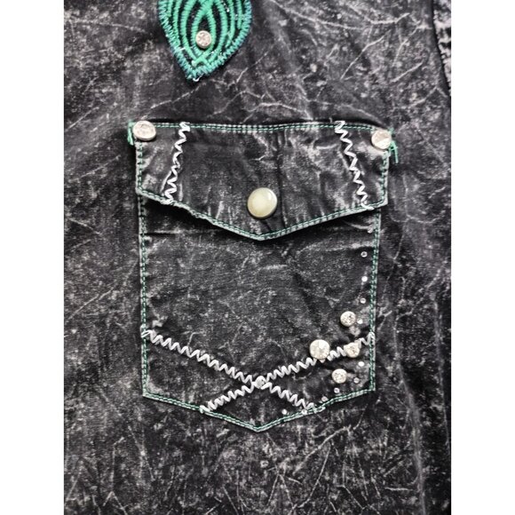 Roar Women's Dark Gray Shirt with Green Embellishments - Picture 3 of 9